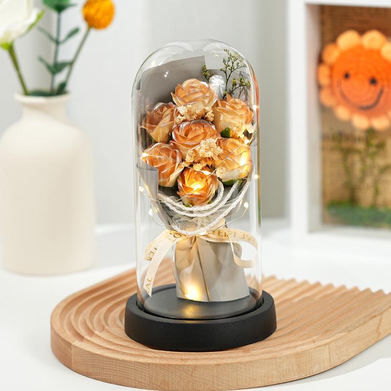 

Eternal Rose LED Lamp with Glass Cover - 7-Rose Bouquet, Perfect for Valentine s Day Gift Acrylic Cover + Black Base + Gift Box