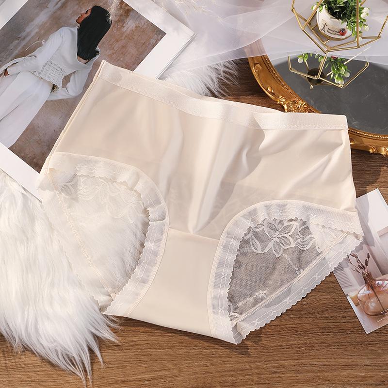 Plus Size Ladies Summer Sexy Lace Hollow Satin Pure Cotton 7A Antibacterial Briefs