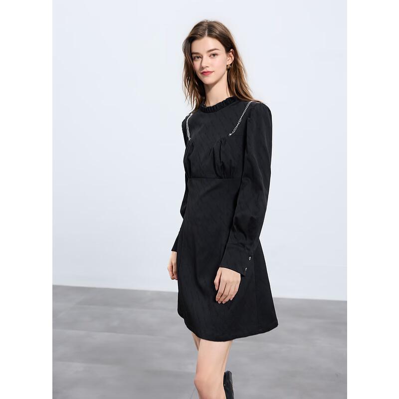 

Sancai 2025 Spring Jacquard A-Line Short Dress with Detachable Chain S