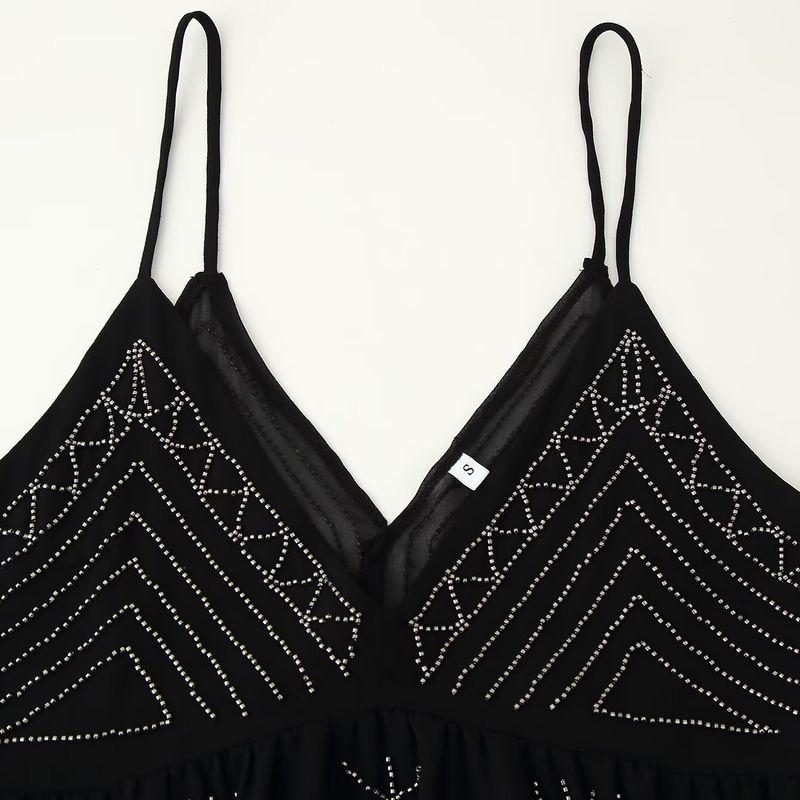 Kaslead New Women clothes Western Style Fashion Simple and Versatile Beaded Embroidery Sling Top