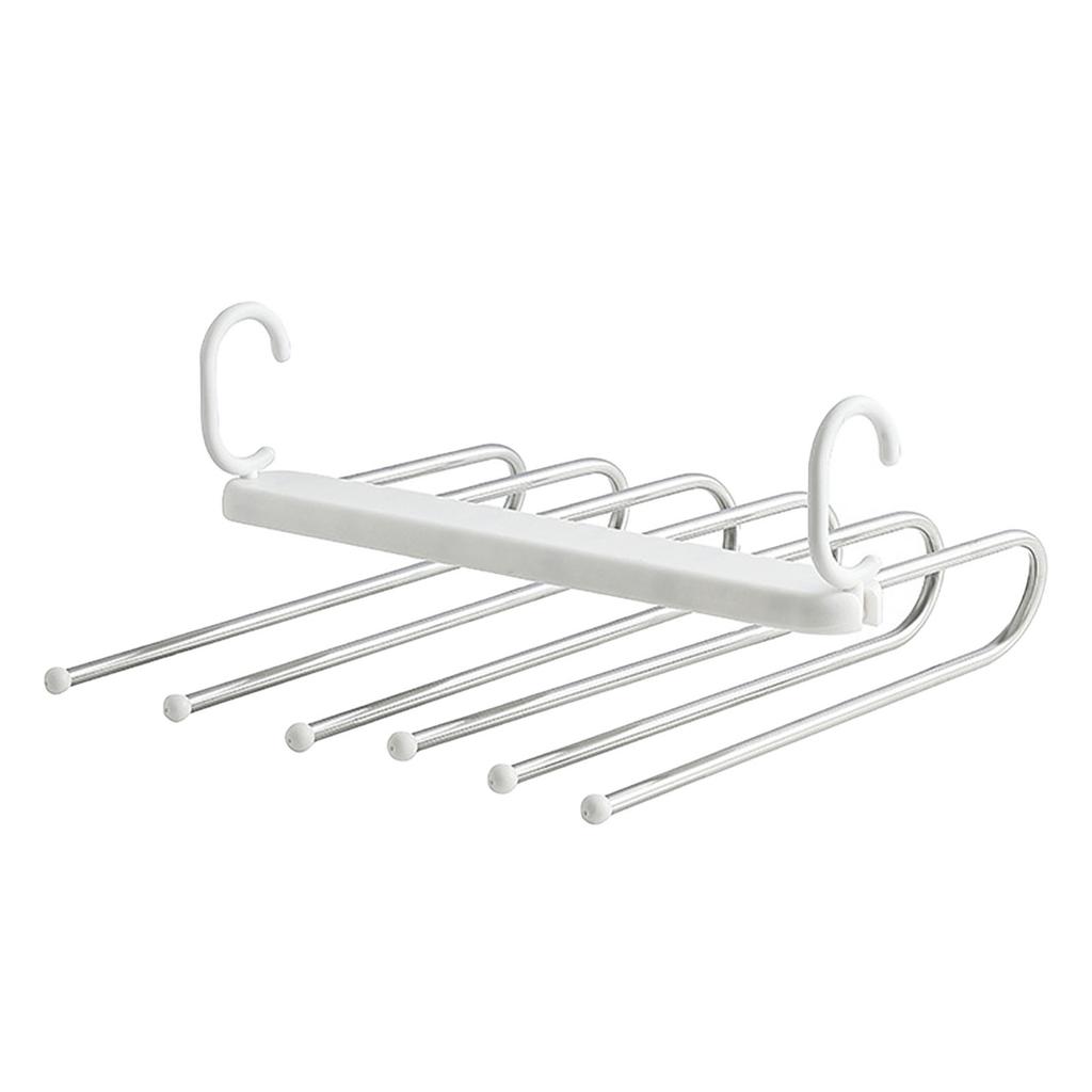 Folding Pants Rack 6 Layered Multifunctional Collapsible Stainless Steel Trouser Hangers Towel Closet Organizer White