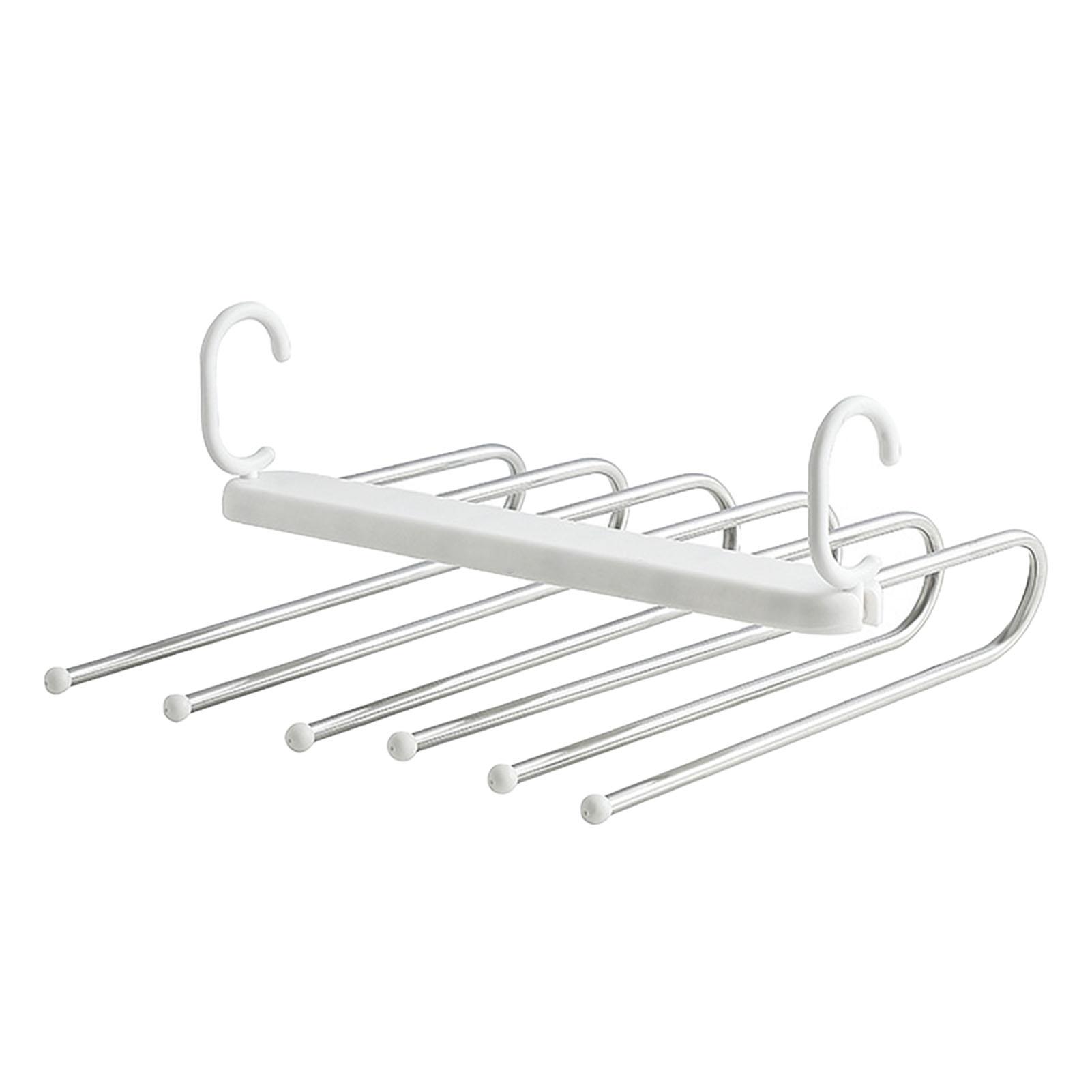 

Folding Pants Rack 6 Layered Multifunctional Collapsible Stainless Steel Trouser Hangers Towel Closet Organizer White белый