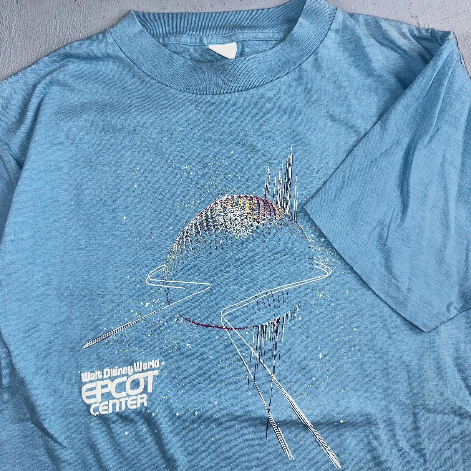 Disney World Epcot Center 1980s VTG T Shirt Rare Blue Single Stitch Mickey Earth L