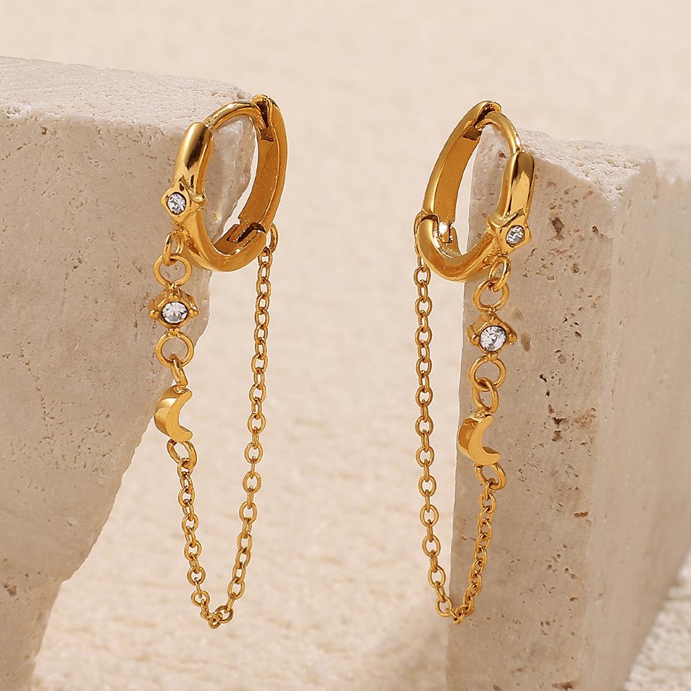 Elegant 18K Gold-Plated Zircon Ear Clips: European-American Style Stainless Steel Earrings