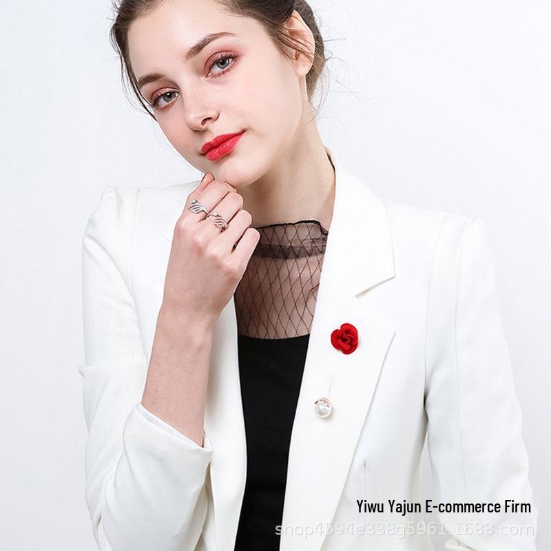 

Korean Mori Girl Rose Brooch - Crystal-Inlaid Alloy Pin Corsage Accessory Camellia