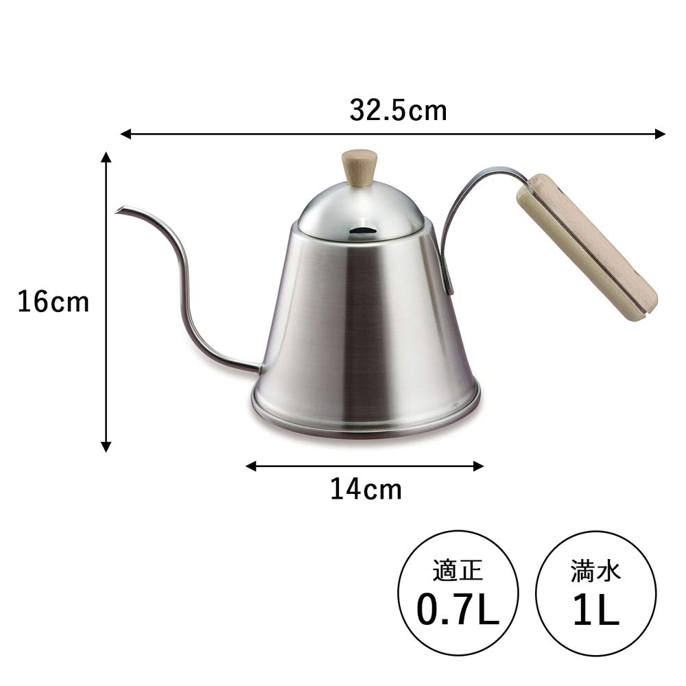 KOGU ITTEKI Kawa Wykonana w Kompatybilna z Kuchenką Indukcyjną i Bezpośrednim Wąskim Dziobkiem dla Łatwego Pokrywki Czajnik ze Stali Nierdzewnej z Drewnianym Produktem Doskonały