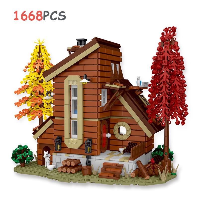 

MORK 031071-3 Лесной дом с видом на улицу, совместимый с Lego MOC, модульная архитектура, строительные блоки, кирпичи, образовательные игрушки, подарки
