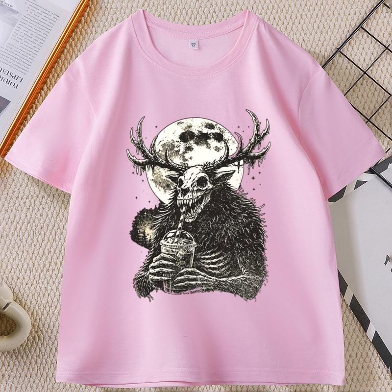 Wendigo Moon Coffee TShirt Sarcastic Dark Humor Tee Short Sleeve Graphic T Shirts Gothic Horror Clothes Unisex Streetwear