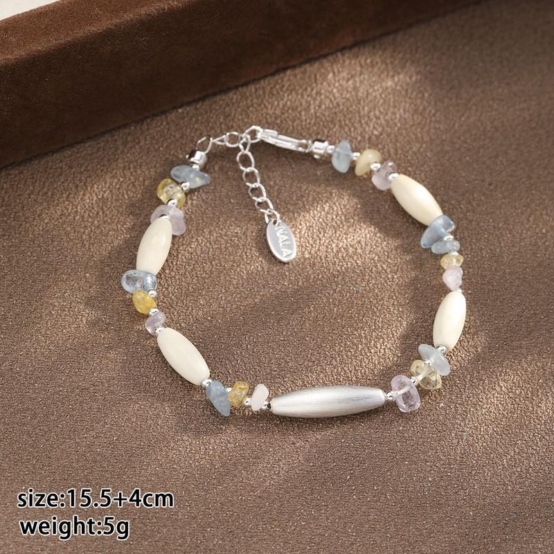 Natural Stone Beaded Bracelet Women Minimalist Geometric Design Boho Chic Handmade Jewelry With Copper Accents Natural Stone Copper Components NL04545B