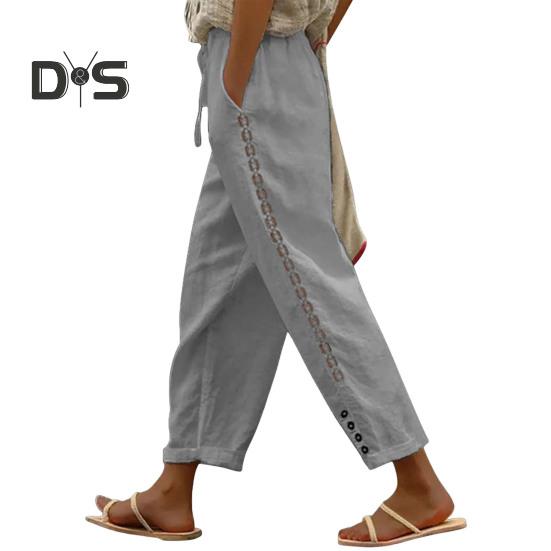 Dámské ležérní kalhoty Lehké prodyšné všestranné kalhoty s nastavitelným elastickým pasem Pohodlné kapsy pro každodenní nošení