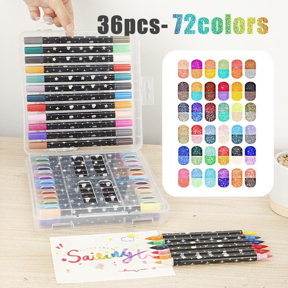 Dual-Color Glitter Brush Pen for Kids - Non-Fading, Bold Soft Tip