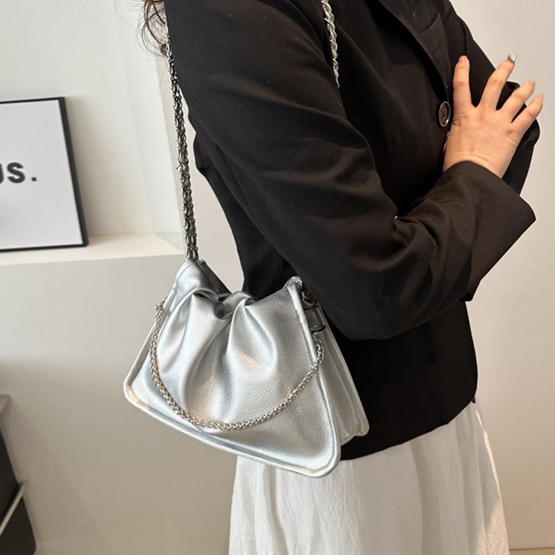 Pure Color Faux Leather Shoulder Bag Women's Summer New Style Underarm Chain Crossbody Bag Soft Square Shape Polyester Lining KTB