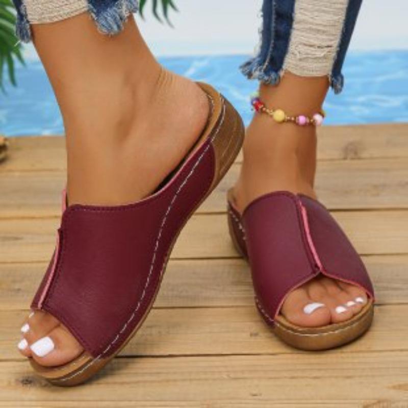 New Women's Shoes Spring and Summer Sandals Women's Comfortable Slope Heel Thick Sole Simple Casual Outer Slippers