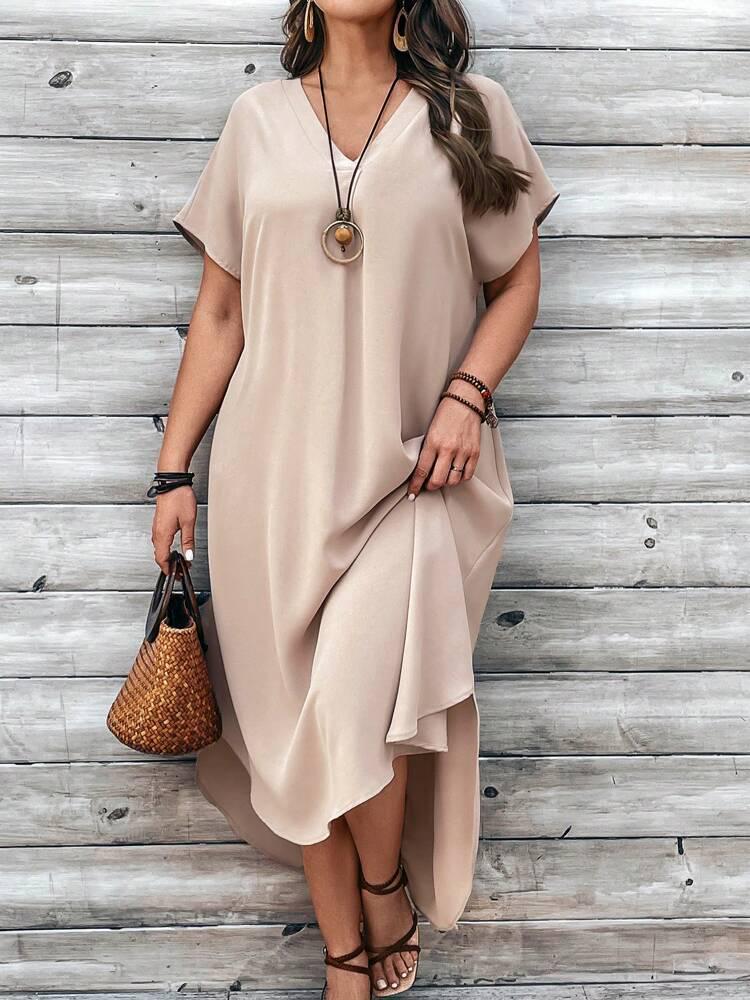 Plus Size Women's Fashion Casual V-neck Dress - In Stock for 2026 Spring/Summer Season
