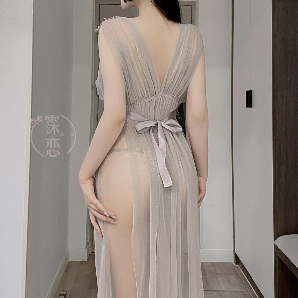 Sex underwear mesh see-through milk princess skirt water-soluble flower deep V small chest nightdress pure uniform