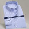 Men Formal Shirt Long Sleeve Office Solid Color Striped Anti-Wrinkle Fashion Business Pocket White Social Pocket Blue Shirt