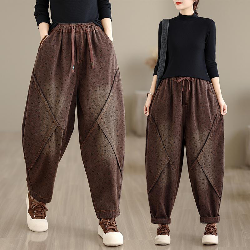 DIMANAF 2025 New Autumn Plus Size Women Jeans Vintage Elastic Waist Denim Pants Loose Trousers Big Size Casual Cotton