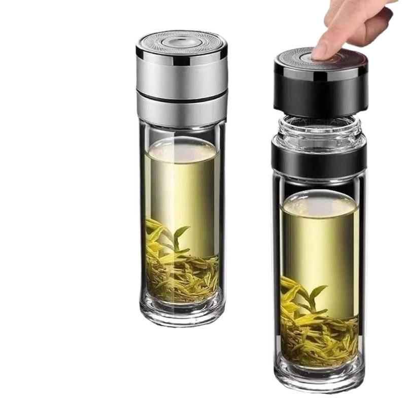 Durable Double-Capacity Glass Cup with One-Key Open & Tea-Water Separation for Easy Brewing