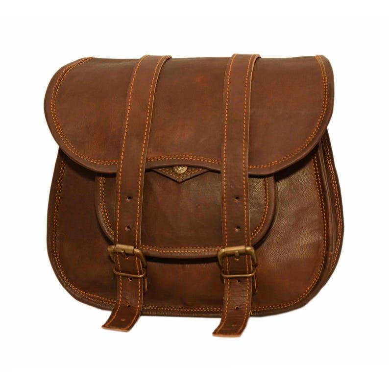 Handmade Goat Leather Motorcycle Saddlebags Vintage Biker Panniers - 2pc Set