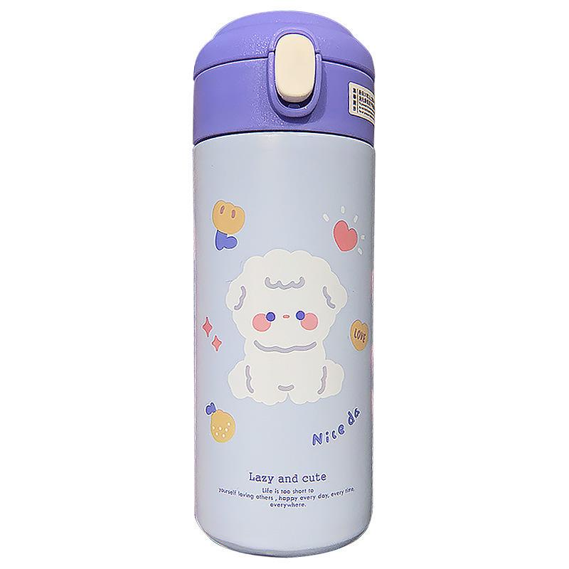 "Cartoon Stainless Steel Thermos with Straw - Cute, Portable, Leak-Proof, Lockable Winter Water Cup for Students."
