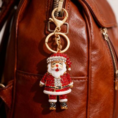 Keychain Pendant Sparkling Rhinestones Santa Claus Design Metal Keyring Decorative Key Holder Friends Bag Decoration