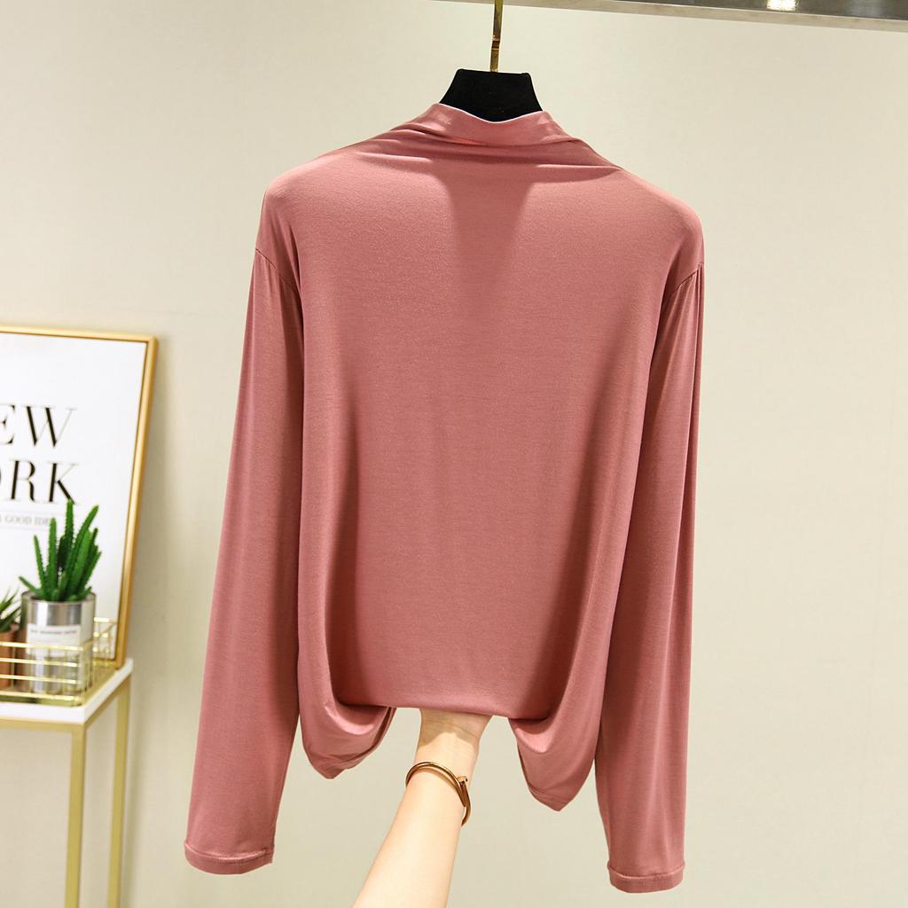 TurtleNeck Long Sleeve Tshirt Women Autumn Bottoming T-Shirts Tops Solid Slim Fit Pullovers Casual Tees Shirts Base Tees