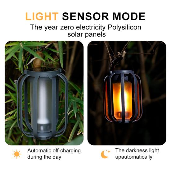 1/2Pcs Solar USB Rechargeable Lantern IP65 Waterproof Flickering Flame Hanging Lantern 2 Modes Outdoor Garden Patio Camping Light