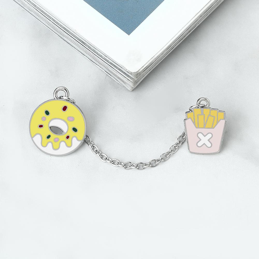 

Yellow Donuts French fries Brooch Cartoon Cute Enamel Pins with Chain Custom Backpack Denim Badge Jewelry Gifts for Friends Kids жёлтый