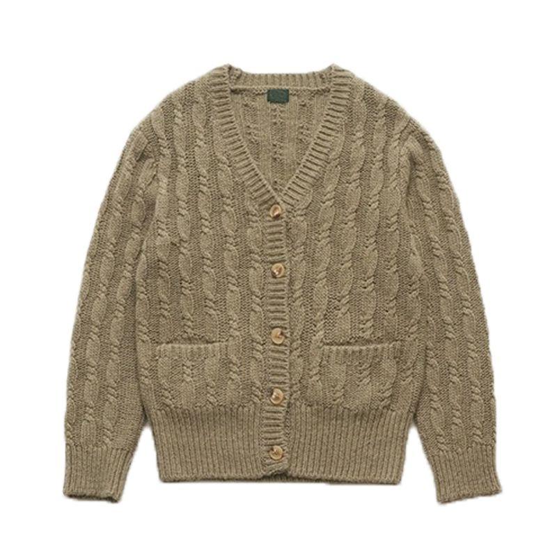 

Pig Oni South Korea Dongdaemun Eight Milk Autumn New Arrival Retro Sweater Outwear Hemp Pattern Knitting Cardigan Female Khaki Green All yards