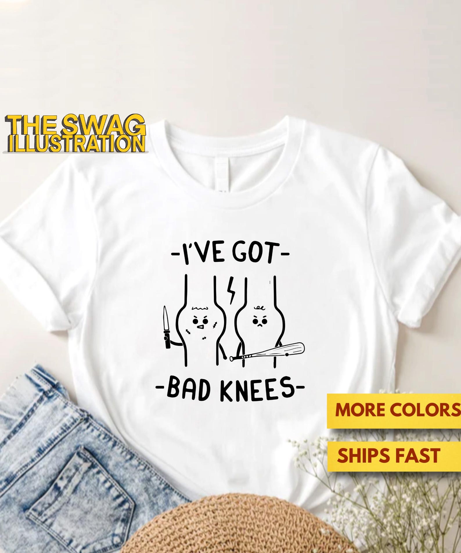 I ve Got Bad Knees Shirt, Funny Dad Joke Shirt, Punny Bad Knees Humour Shirt, Orthopedic Shirt, Ortho Pun GifT shirt, Ultra Soft Premium Tee L