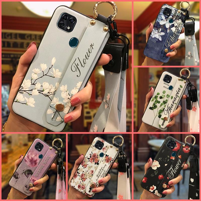 Flower Wrist Strap Phone Case For ZTE Blade 20 Dirt-resistant Lanyard Back Cover Soft Case Wristband Anti-dust Ring