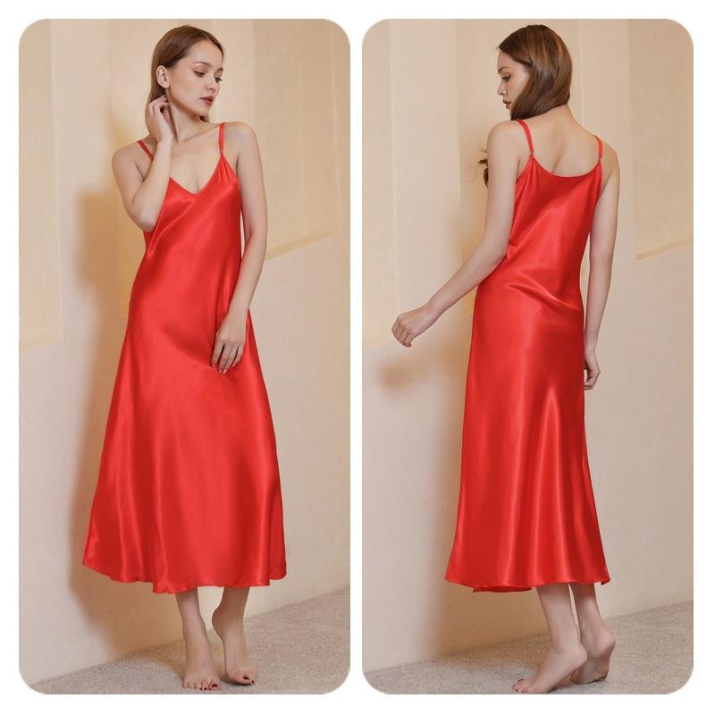 Medium and long slim-fitting sexy big V-neck suspender nightdress, light luxury and elegant temperament pajamas women's summer loungewear
