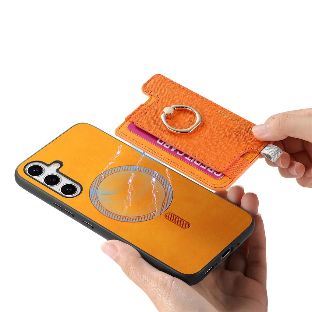 2 In 1 Detachable Magnetic Cards Bag Wallet Leather Ring Holder Case For Samsung Galaxy S24 Ultra S23Plus A05 A55 A15 A25 Cover