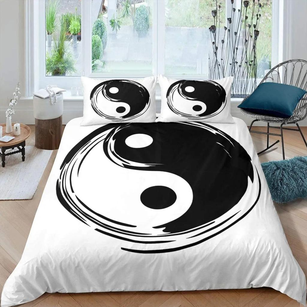 Black And White Duvet Cover Set Bohemian Mandala Bedding Set For Boys Yin And Yang Polyester Comforter Cover King Size