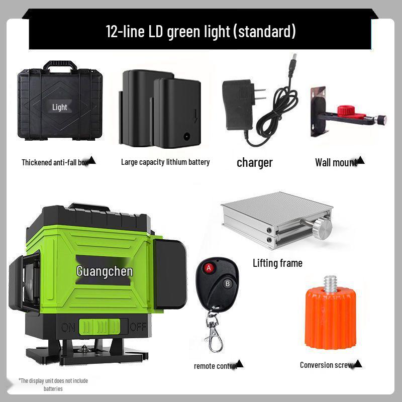 High-Precision Laser Level with Green Light, 12-16 Lines, for Walls and Floors, Automatic Leveling