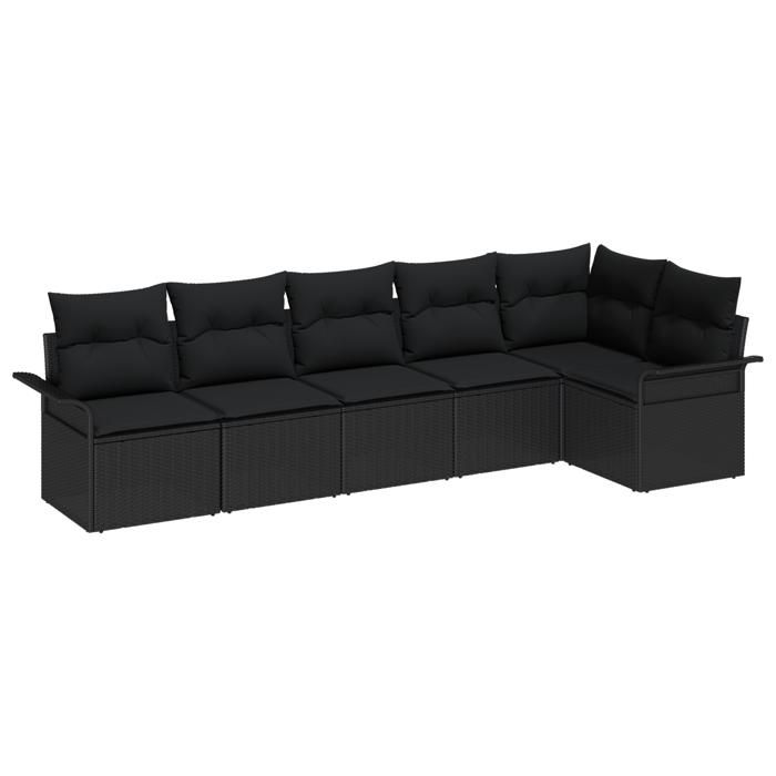 VidaXL Ensemble de canapé de jardin 6 pièces avec coussins noir en poly rattan 3354052
