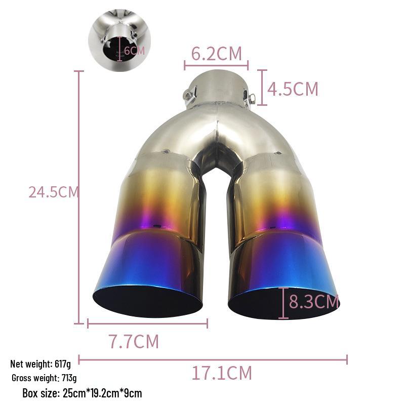 Mirror Black Stainless Steel Dual-Outlet Exhaust Pipe for 6.2cm Diameter