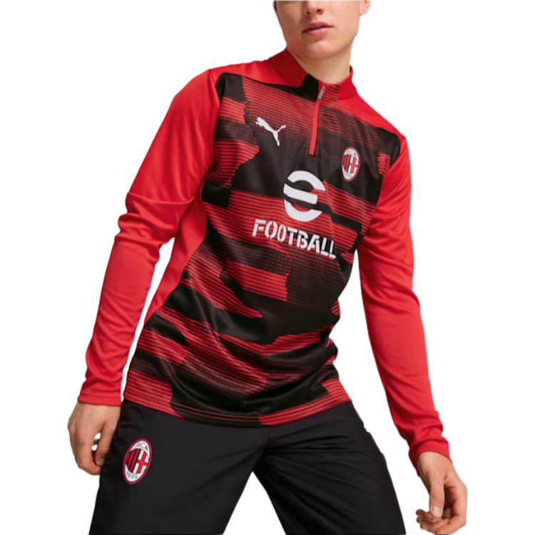 Puma Ac Milan 2024-25 Pre-Match 1/4 Comfortable Casual Quick-Dry Sweat-Wicking Long Sleeve Football Shirt Men tops Red Black 777714-01