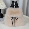 Plush Backpack Women Small Cute Drawstring Fluffy Bag Solid Color Soft Knapsack Winter Warm Faux Fur Shoulder Backpack KTB