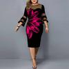 Sexy Women Dress 45720 Sleeve Mesh Patchwork Floral Print Bodycon Knee-length Bodycon