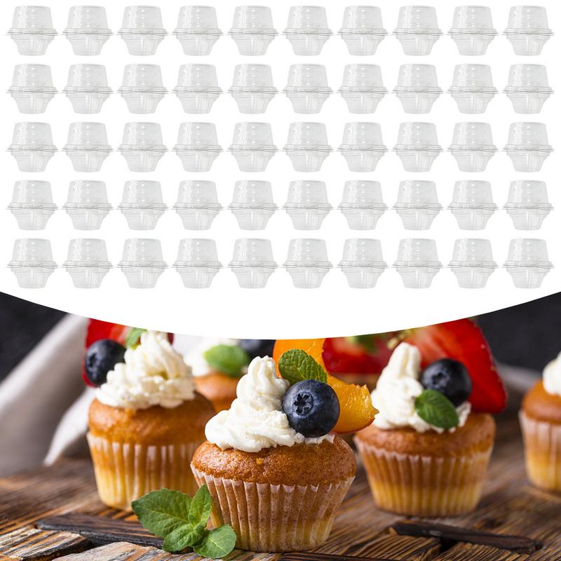 50 Stück Cupcake-Verpackungsbox Transparent Dessertbehälter Wiederverwendbar Stapelbar Dessert-Etui mit Domdeckel Muffins-Aufbewahrung für Partys
