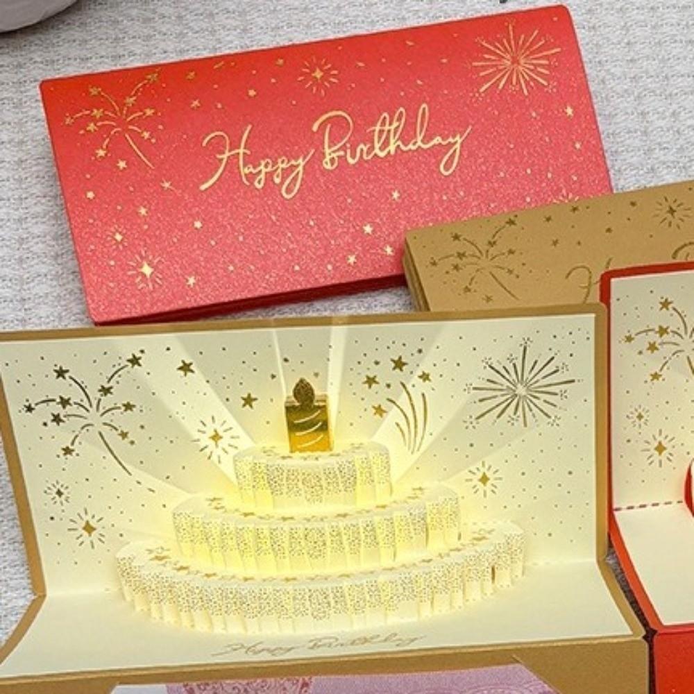 Illuminated 3D Pop-Up Cake Greeting Card 6 Card Slots Lucky Money Envelope Surprise Gifts