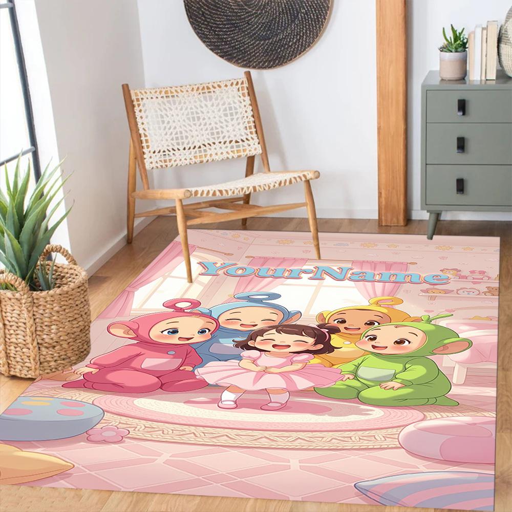 Teletubbies Customizable Name Area Rug Suitable for Bedrooms Playrooms Entryway Foyer Antislip Carpet Decorate Offices
