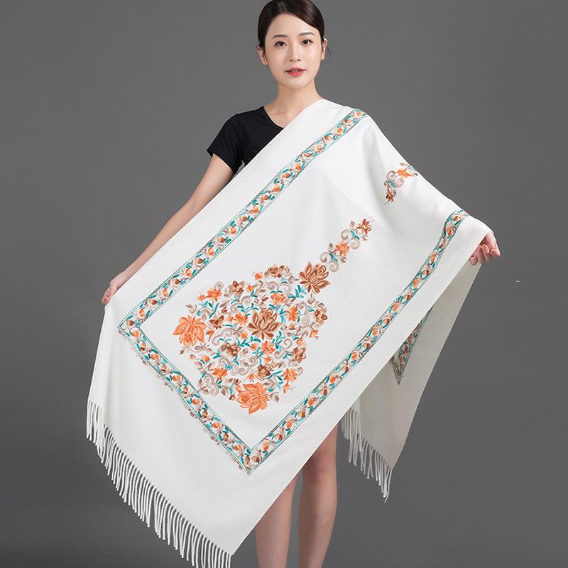 Fashion Scarf Women Cashmere Scarves Embroider Flower Wrap Scarf Tassel Shawl Soft Warm Thick Blanket Wraps Bufanda Mujer Scarf