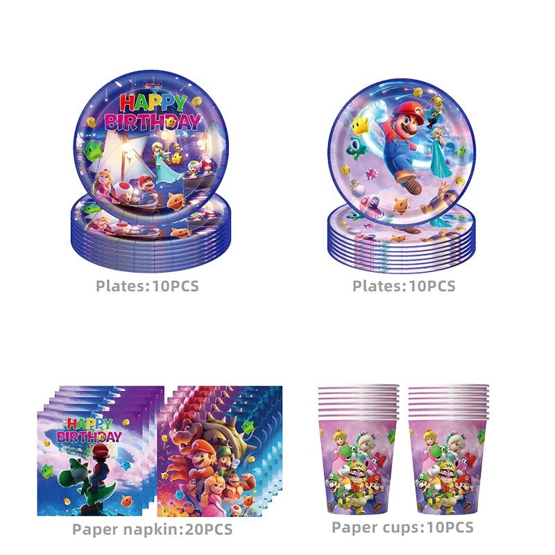 Anime Cartoon Mario Birthday Party Decoration, Super Mario Bros Disposable Tableware Tablecloth Banner Napkin Party Supplies