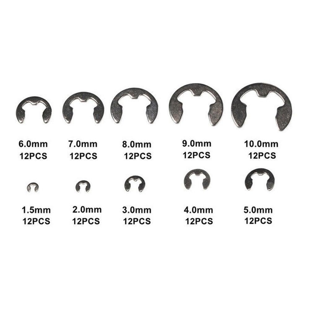 120pcs Snap Ring Kit 304 Stainless Steel E-clip Plastic Box Smooth