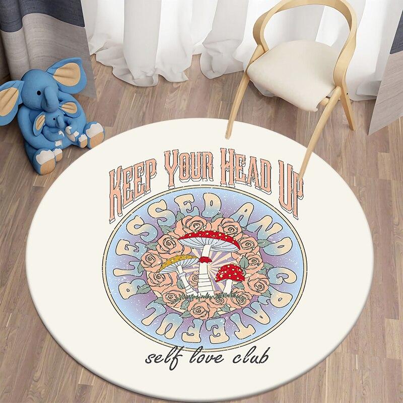 Black Cat Kawaii HD Printed Round Carpet for Living Room Rugs Camping Picnic Mats Flannel Anti-Slip Rug Yoga Mat Stranger Things