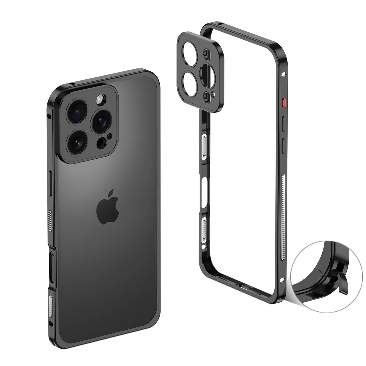 Seahorse Buckle Metal Frame Case for iPhone 14/15/16/17 Pro Max iPhone 12 Pro Max - Frame + Lens