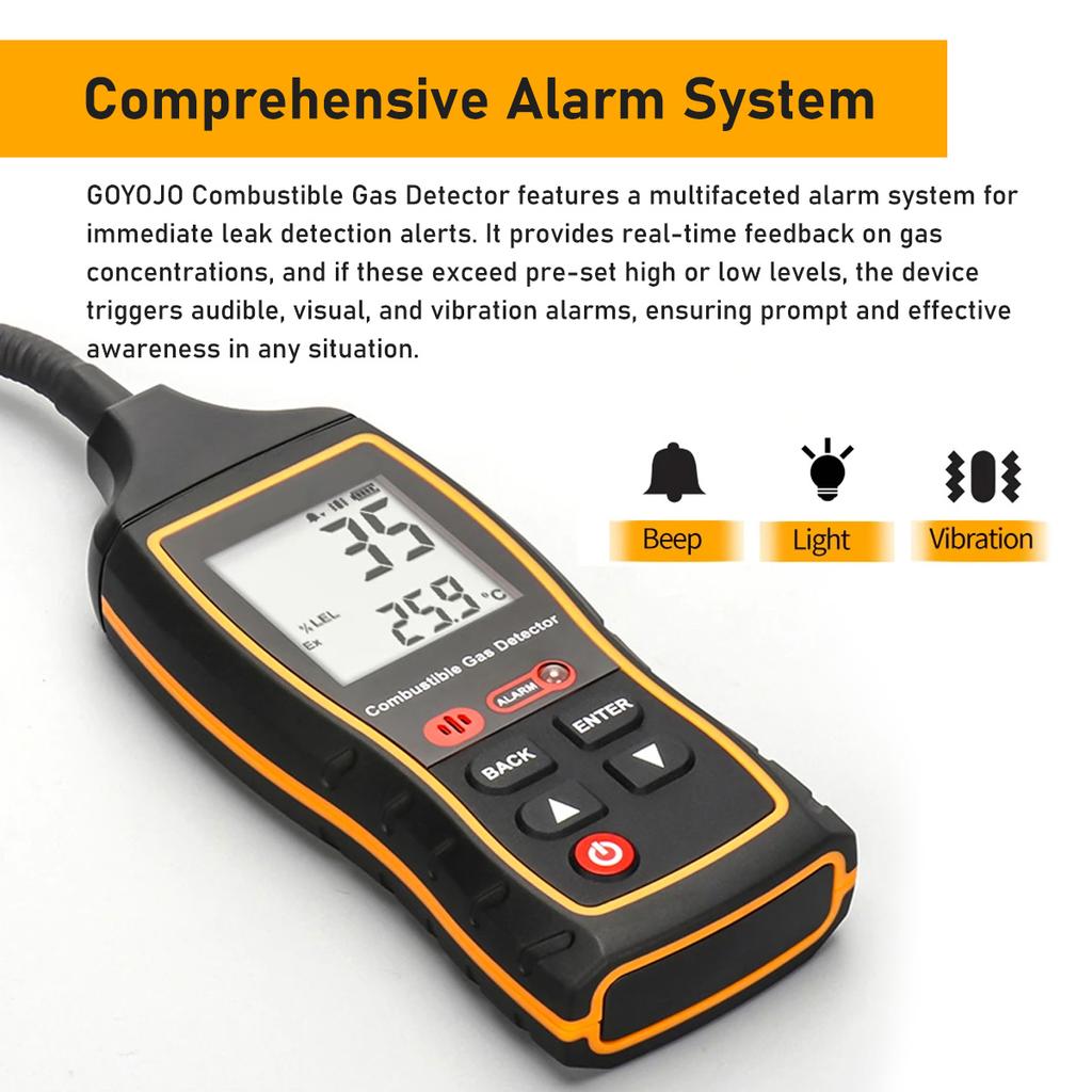 Brennbares Gasleckdetektor-Analysator Methan Entzündlich 9999PPM 100% UEG Brennbarer Naturtester LCD Ton- und Lichtalarm