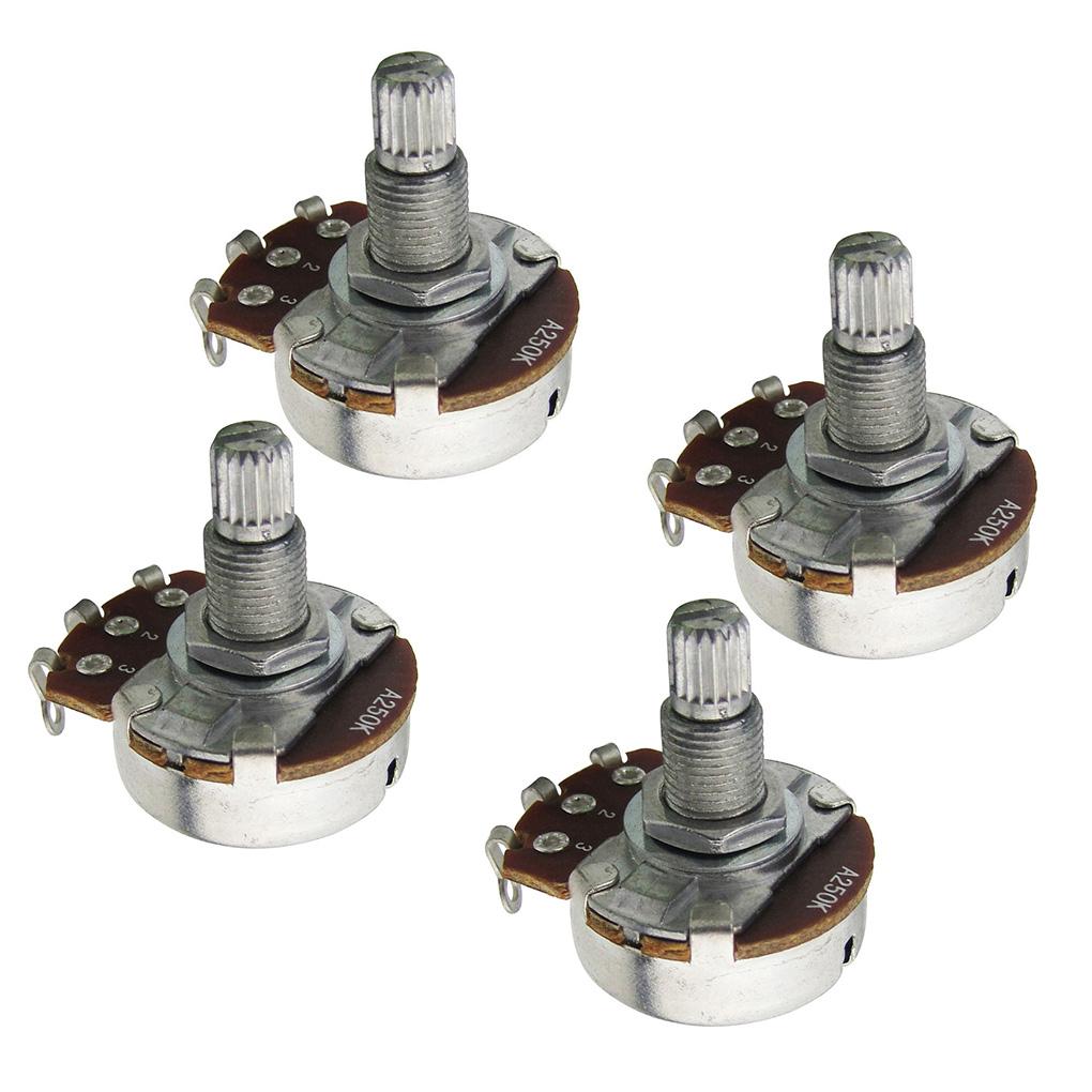 FLEOR 4PCS Guitar Potentiometers Volume Tone 18-spline Pots A250K/ B250K/ A500K/ B500K Long / Short Shaft Choose Guitar Parts